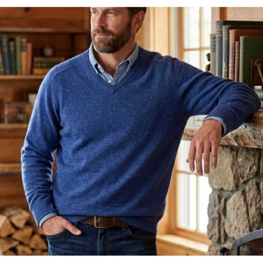 LL Bean Mens 100% Lambswool V-Neck Sweater XXL Tall Grandpacore Preppy Classic